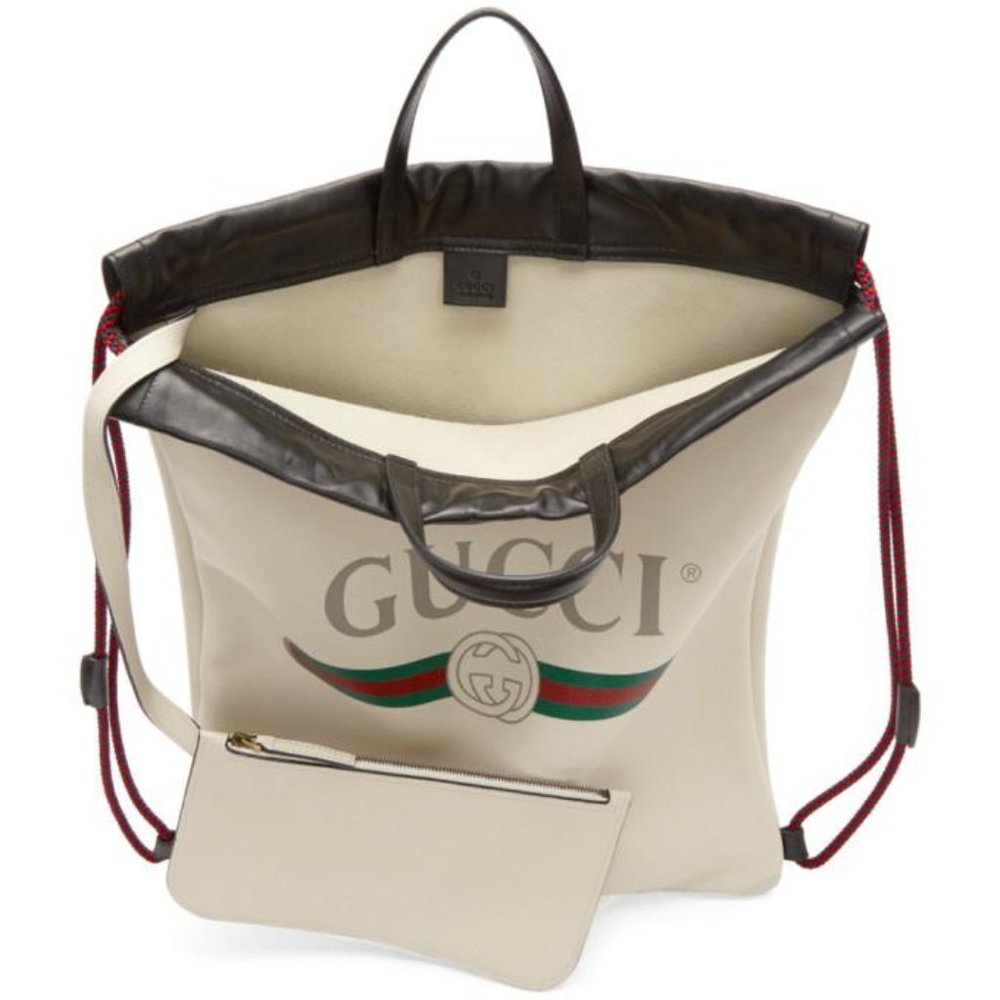 Gucci Logo-Print Drawstring Backpack In White New… - image 8